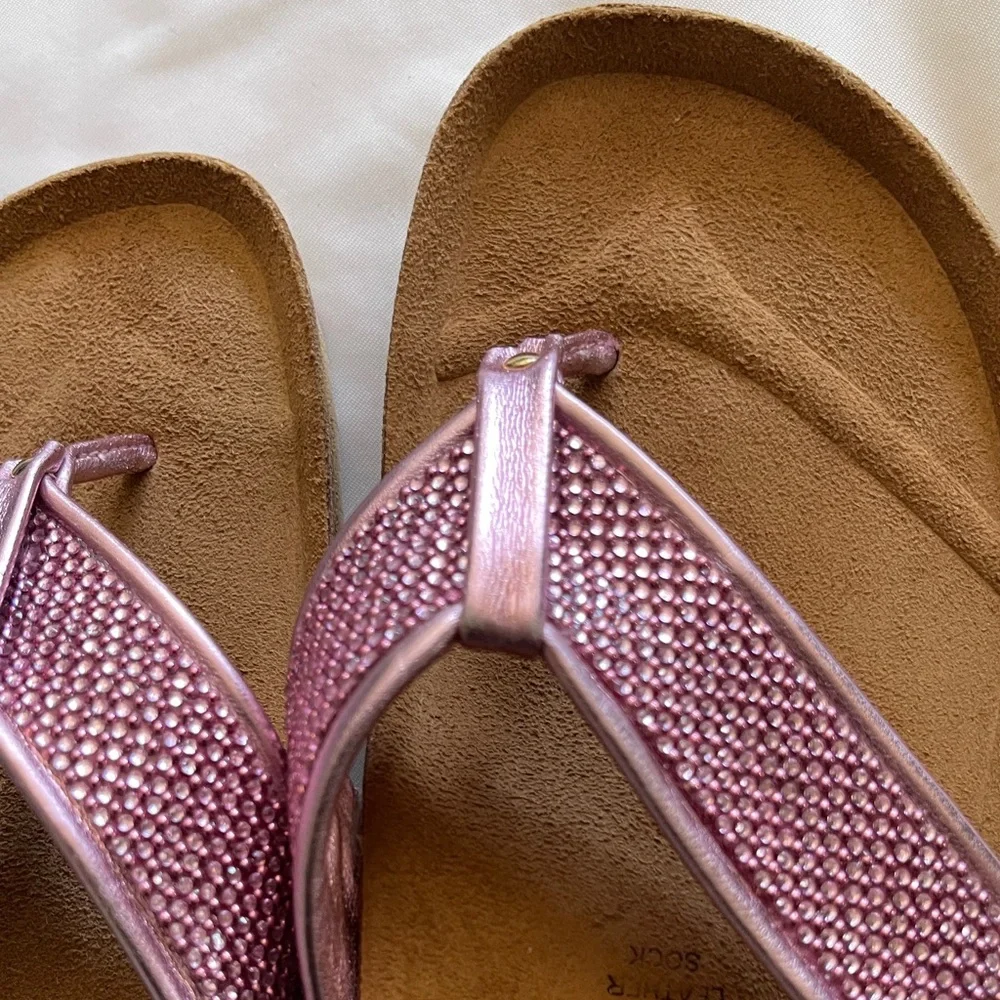 Metallic Pink, Shimmery Italian Shoemakers Cork Wedge Thong Sandals 1.5” H NWOT